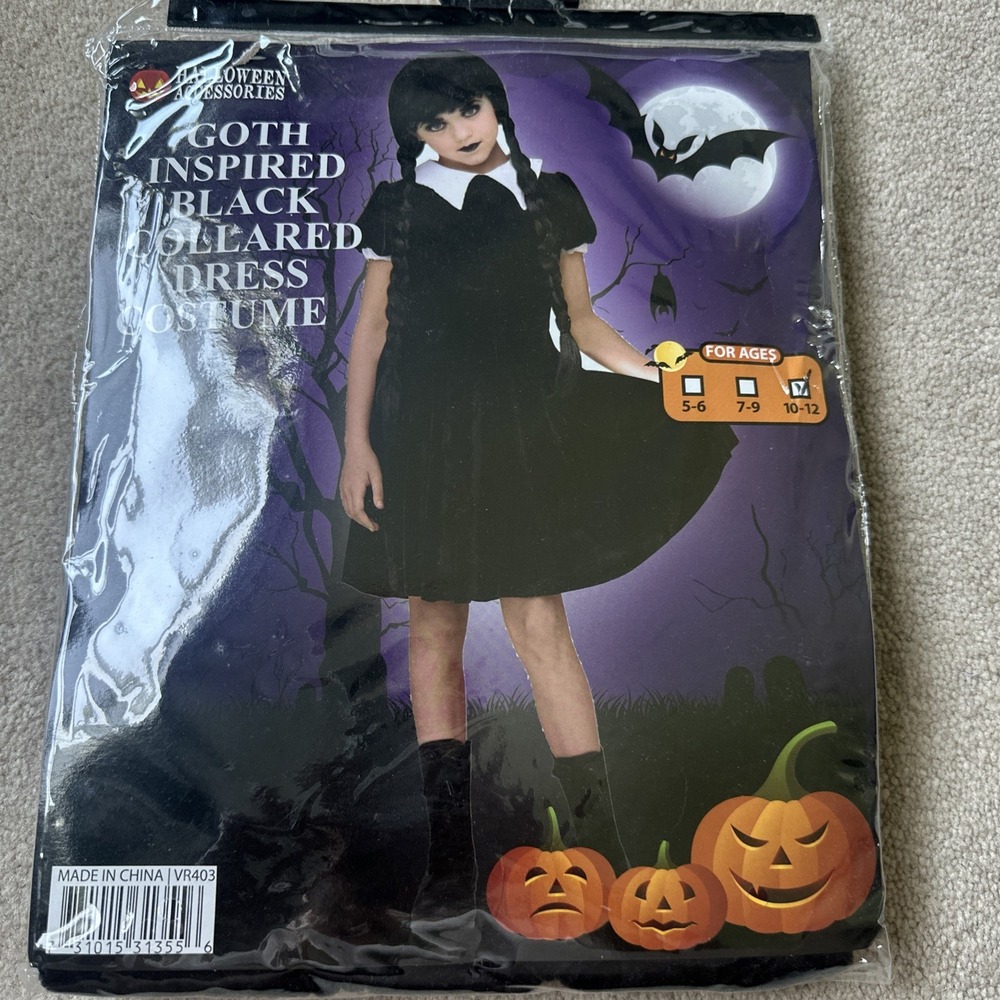 Halloween Accessories ~ Goth Inspired Wednesday Adams Costume Ages 10-12~ New